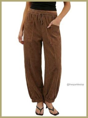 Corduroy Drawstring Barrel Pants High Waisted Jogger Harem